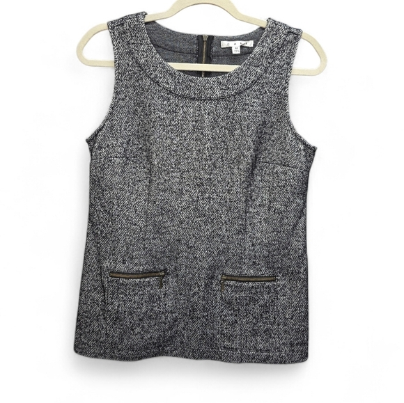 CAbi Tops - CABI CeCe Herringbone Tweed Sleeveless Shell Top Black White Zip Pockets Medium
